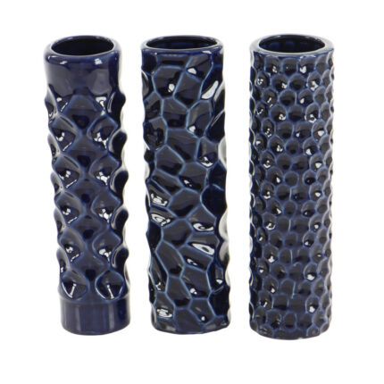 Vogelsang Ceramic Decorative Dark Blue Vase with Varying Patterns Set - Chic Decora