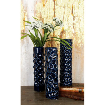 Vogelsang Ceramic Decorative Dark Blue Vase with Varying Patterns Set - Chic Decora