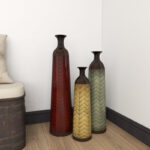 Waltham Multi Colored Metal Tall Enameled Bottleneck Floor Decorative Vase with Chevron Pattern - Image 2