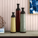 Waltham Multi Colored Metal Tall Enameled Bottleneck Floor Decorative Vase with Chevron Pattern
