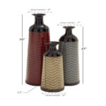 Waltham Multi Colored Metal Tall Enameled Bottleneck Floor Decorative Vase with Chevron Pattern - Image 4