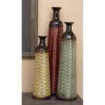 Waltham Multi Colored Metal Tall Enameled Bottleneck Floor Decorative Vase with Chevron Pattern - Image 6