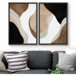 Watercolor Tan Brown Waves Organic Modern Abstract Wall Art Framed On Canvas 2 Piece Painting Print - Image 2