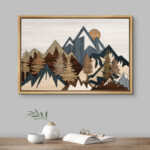 Western Wood Effect Landscape 3D Illusion Mountain Rustic Pictures Framed Canvas Print Wall Art - Image 4