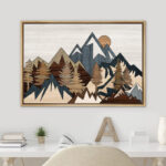 Western Wood Effect Landscape 3D Illusion Mountain Rustic Pictures Framed Canvas Print Wall Art - Image 6