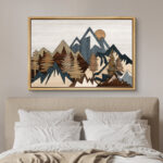 Western Wood Effect Landscape 3D Illusion Mountain Rustic Pictures Framed Canvas Print Wall Art - Image 2