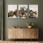 Western Wood Effect Landscape Country Mountain Forest Cabin Farmhouse Decor Framed Canvas 3 Pieces Print Wall Art - Image 4
