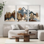 Western Wood Effect Landscape Country Mountain Forest Cabin Farmhouse Decor Framed Canvas 3 Pieces Print Wall Art - Image 6