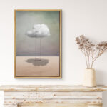 Whimsical Desert Swing On Cloud In Desert - Whimsical Surreal Pictures Neutral Framed Canvas Painting Print Wall Art - Image 2