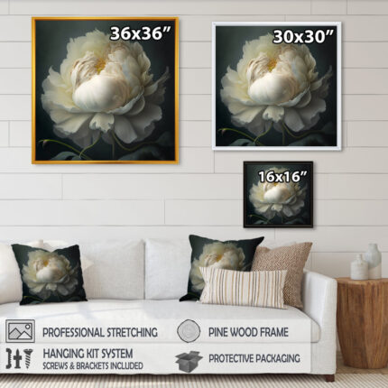 White Blossoming Peony On Black I – Peony Wall Art - Chic Decora