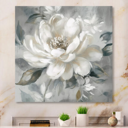White Grey Peony Blooms In Motion I – Peonies Framed Wall Art - Chic Decora