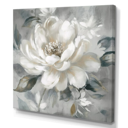 White Grey Peony Blooms In Motion I – Peonies Framed Wall Art - Chic Decora