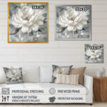 White Grey Peony Blooms In Motion I - Peonies Framed Wall Art - Image 4