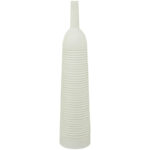 White Metal Grooved Decorative White Vase