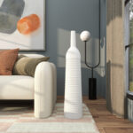 White Metal Grooved Decorative White Vase - Image 4