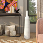 White Metal Grooved Decorative White Vase - Image 7