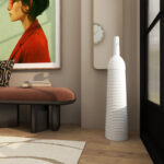 White Metal Grooved Decorative White Vase - Image 8