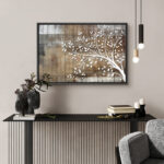 White Tree Branch With Leaves On Wood Effect Background Large Pictures Framed Canvas Print Wall Art - Image 4