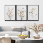 Wildflower Floral Botanical Neutral Boho Minimalist Framed Canvas 3 Pieces Pictures Print Wall Art