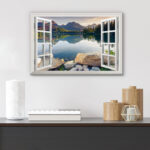 Window Scenery Green Peaceful Lake Natural Landscape Photography Pictures Canvas Print Wall Art - Image 4