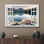 Window Scenery Green Peaceful Lake Natural Landscape Photography Pictures Canvas Print Wall Art - Image 6