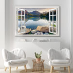 Window Scenery Green Peaceful Lake Natural Landscape Photography Pictures Canvas Print Wall Art - Image 7