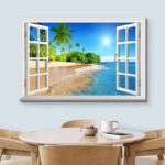 Window Scenery Sunny Blue Sky Tropical Beach Coastal Palm Trees On Canvas Photograph Print Wall Art - Image 7
