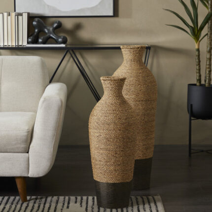 Wolton Brown/Dark Brown Seagrass Table Vase - Chic Decora
