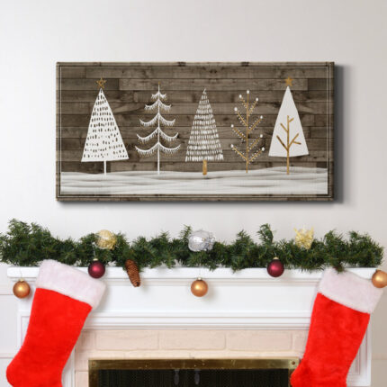 Wooded White Christmas Collection D Premium Gallery Wrapped Canvas – Ready To Hang - Chic Decora