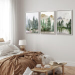 Woodland Forest Landscape Green Forest Nature Landscape Modern Living Room Decor Framed Canvas 3 Piece Set Print Wall Art - Image 4