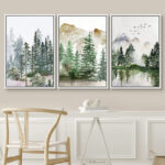 Woodland Forest Landscape Green Forest Nature Landscape Modern Living Room Decor Framed Canvas 3 Piece Set Print Wall Art - Image 5