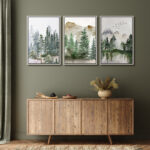 Woodland Forest Landscape Green Forest Nature Landscape Modern Living Room Decor Framed Canvas 3 Piece Set Print Wall Art - Image 7
