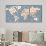 World Map " Blue Global Antique Artwork Office Pictures Large Framed Canvas Print 3 Pieces Wall Art - Image 8