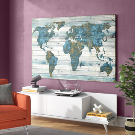 World Map on Wood by Jamie Macdowell – Print - Chic Decora