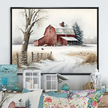 Yellow Church During Winter I – Religious Landscape Canvas Art - Chic Decora