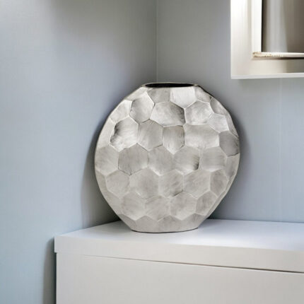 Zayyan 12″ Silver Aluminum Cylinder Table Vase - Chic Decora