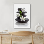 Zen Stones Basalt with Calming Plumeria Flowers Relaxing Bathroom Pictures On Canvas Print Wall Art - Image 5