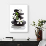 Zen Stones Basalt with Calming Plumeria Flowers Relaxing Bathroom Pictures On Canvas Print Wall Art - Image 6