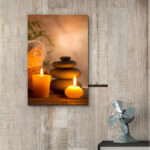 Zen Stones Massage Spa With Warm Burning Candle Bathroom Vertical Pictures On Canvas Print Wall Art - Image 7