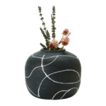 Glenlee Round Decorative Stoneware Vase with Hand-Painted Intersecting Lines - Image 7
