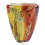 Fienley 8" Orange Red and Yellow Murano Glass Abstract Oval Table Vase - Image 3
