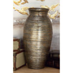 Alexander Bamboo Wood Textured Brown Decorative Vase with Lacquer - Image 5