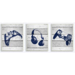 Video Gamer Trio Controllers Headset Triptych Wall Plaque Art Set by Daphne Polselli - Image 7