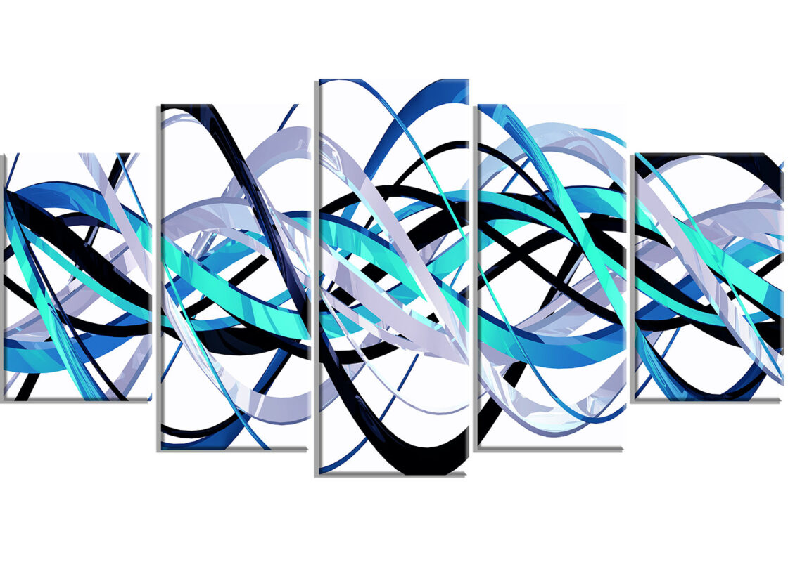 ” Blue And Silver Waves ” 5 – Pieces - Chic Decora