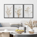Wildflower Floral Botanical Neutral Boho Minimalist Framed Canvas 3 Pieces Pictures Print Wall Art - Image 7