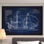 " Vintage Sailing Ship Blue Sketch " - Image 6