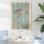 Coastal Sea Life I Turtle Sketches Print on Natural Wood - Image 6