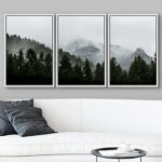 Misty Forest Landscape Mountain With Fog Natural Framed Canvas 3 Pieces Photograph Print Wall Art - Image 7