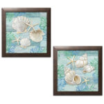 " Watercolor Beach Décor Shell & Starfish " 2 - Pieces - Image 4