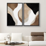 Watercolor Tan Brown Waves Organic Modern Abstract Wall Art Framed On Canvas 2 Piece Painting Print - Image 7